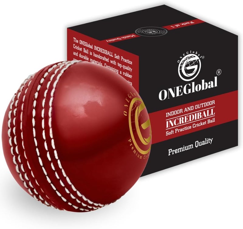 ONEGlobal Soft Rubber Cricket Ball for Practice | Outdoor & Indoor Practice Cricket Ball with Core & Stitched Seam | Realistic Feel, True Bounce & Swing for Practice, Honing Skills & Family Fun - Image 1